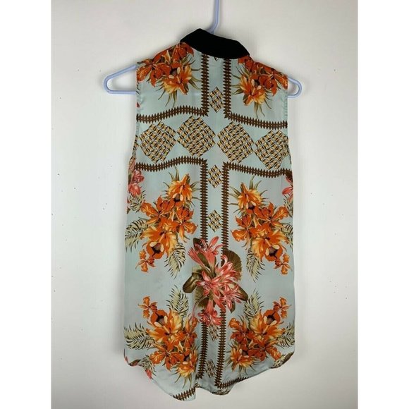 River Island Size 8 Womens Top Sleeveless Floral Print Tunic Button Front - Picture 4 of 5